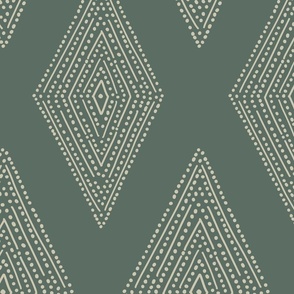 large boho casual geometric lozenge - ambar and green - boho wallpaper and fabric