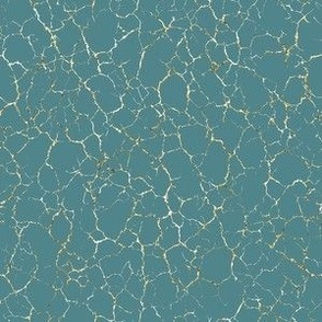 Kintsugi Cracks - Small Scale - Teal and  Gold - Verdigris
