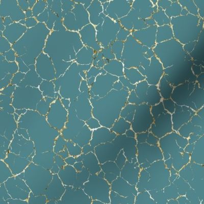 Kintsugi Cracks - Medium Scale - Teal and  Gold - Verdigris