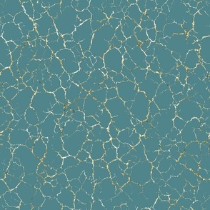 Kintsugi Cracks - Medium Scale - Teal and  Gold - Verdigris