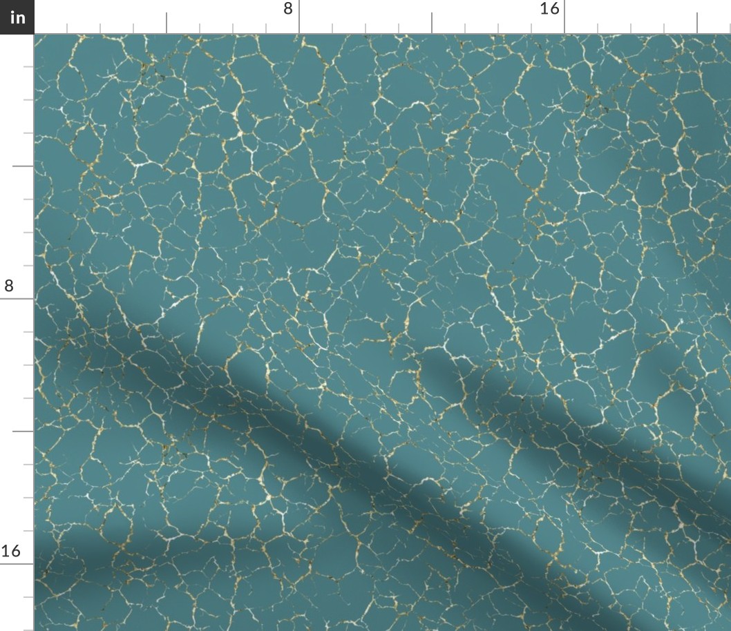 Kintsugi Cracks - Medium Scale - Teal and  Gold - Verdigris