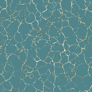 Kintsugi Cracks - Large Scale - Teal and  Gold - Verdigris