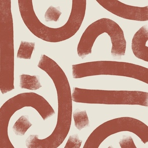 boho casual brush strokes - rustic terracotta - brush stroke wallpaper and fabric