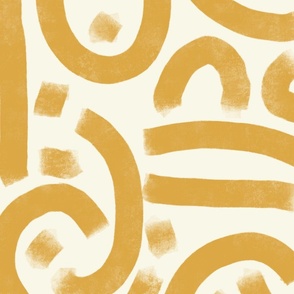 boho casual brush strokes - rustic mustard yellow - brush stroke wallpaper and fabric