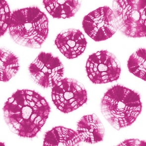 Shibori Kumo tie dye pink fuchsia dots over white