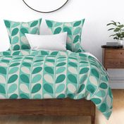 Midcentury Modern Abstract Leaves in Teal and Mint Green Large Jumbo