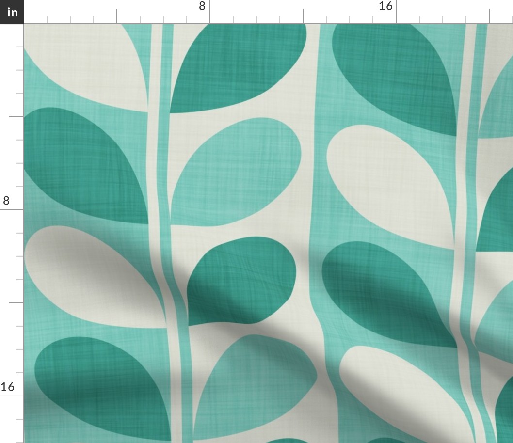 Midcentury Modern Abstract Leaves in Teal and Mint Green Large Jumbo