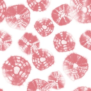 Shibori Kumo tie dye watermelon pink dots over white