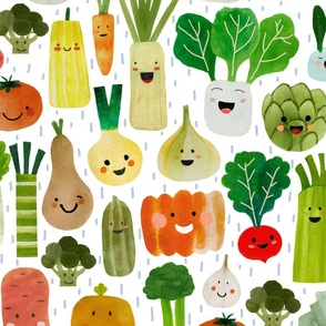 Happy Veggies - Happy vegetables in the rain white L