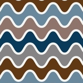 Navy Groovy Wavy Zig Zags: Large  (Coffee Collection)