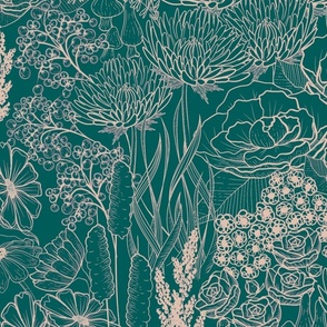 garden floral teal green