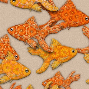 Goldfish on cream stone background