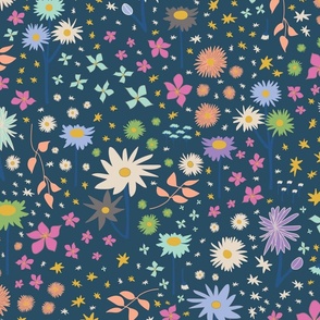 21"-COLORFUL FLOWERS ON BLUE BACKGROUND