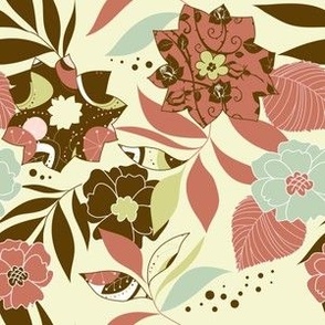 Mid Mod Mix and Match Coordinate - Tapestry Floral in Pink, Brown, Mint, and Green