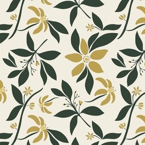 Cream, Gold, and Green Floral
