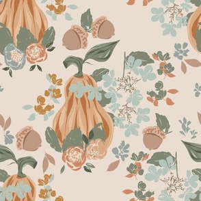 Large Pumpkin Floral (Beige) (10.5" Fabric/12" Wallpaper)