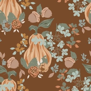 Large Pumpkin Floral (Brown) (10.5" Fabric/12" Wallpaper)