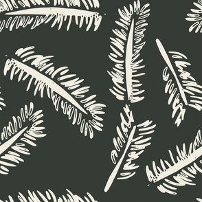 Dark Green and Cream Pine Leaves (16" Fabric / 12" Wallpaper)