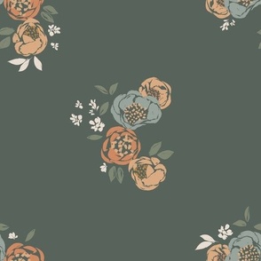 Large Simple Boho Floral (Blue)(10.5" Fabric/12" Wallpaper)