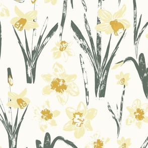 Rustic daffodil floral (24" fabric /  12" wallpaper)