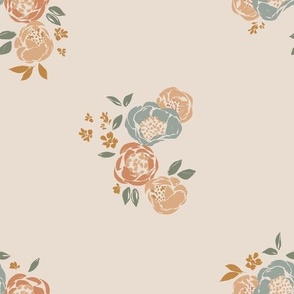 Large Simple Boho Floral (Beige)(10.5" Fabric/12" Wallpaper)