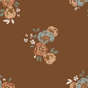Large Simple Boho Floral (Brown)(10.5" Fabric/12" Wallpaper)