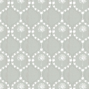 White and Gray Ogee Wallpaper, Ogee Floral Fabric, Medium, Wood grain background texture, Artistic Flower, Neutral