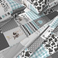 Farm//Love you till the cows come home//Aqua - Wholecloth Cheater Quilt - Rotated