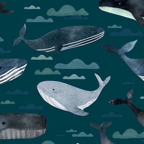 Life at Sea - Whales dark teal Large
