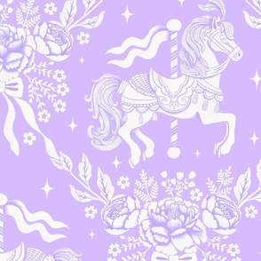 1900s Vintage Carousel Horses in Purple and White LARGE