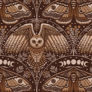 Night Flyers - Owls and Moths in Brown Earth Tones LARGE