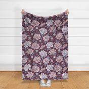 Peony Floral Burgundy Grey Dusty Rose