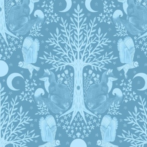 Night in the Forest - Foxes and Owls Powder Blue LARGE