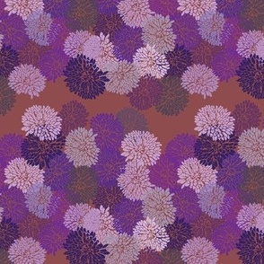 multi purples chrysanthemum petals on soft rust repeat