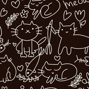 Black and White Cat Lovers Doodle