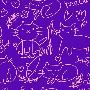 Purple and pink Cat Lovers Doodle