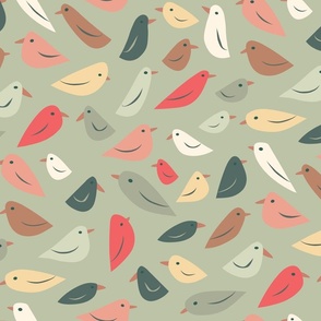 Geometric Birds (large) Celadon