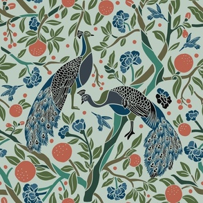 Peacock Chinoiserie in teal - Large Size