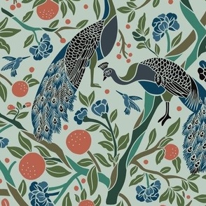 Peacock Chinoiserie in teal - Small Size