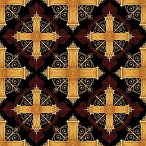 Cross on black with red filligree
