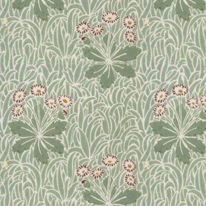 Voysey Daisies  among  Leaves Darkened vintage art deco arts and crafts green