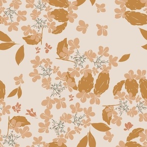 Large Retro Boho Floral (Beige) (10.5" Fabric/12" Wallpaper)