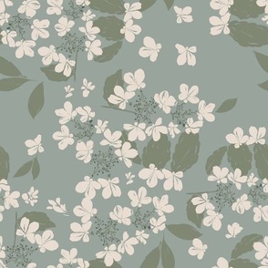 Large Retro Boho Floral (Blue)(10.5" Fabric/12" Wallpaper)