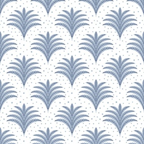 little palm fans/light blue dotted on pure white