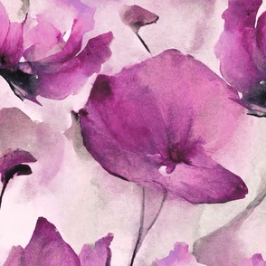 Wild Poppy Flower Loose Abstract Watercolor Floral Pattern Fuchsia Pink