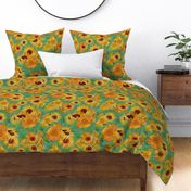 Sunflower Forever - A Tribute to Vincent Van Gogh immortal Sunflowers 2 Layers Turquoise 