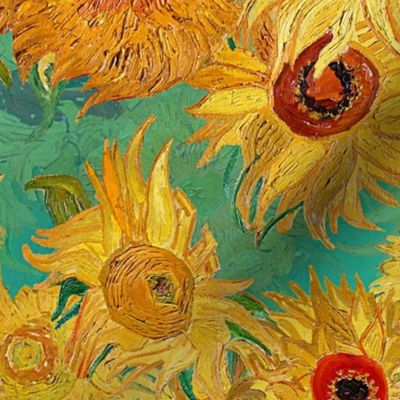 Sunflower Forever - A Tribute to Vincent Van Gogh immortal Sunflowers 2 Layers Turquoise 