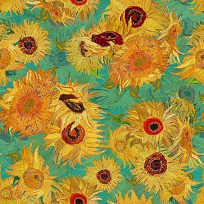 Sunflower Forever - A Tribute to Vincent Van Gogh immortal Sunflowers 2 Layers Turquoise 