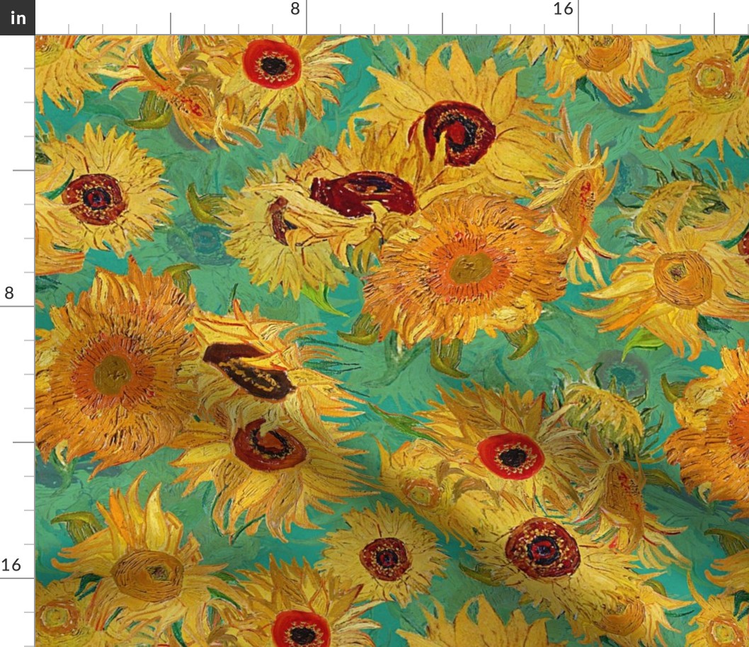 Sunflower Forever - A Tribute to Vincent Van Gogh immortal Sunflowers 2 Layers Turquoise 