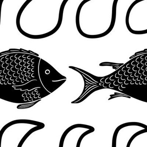 Large Scale Tropical Fish Sea Waves Black and White